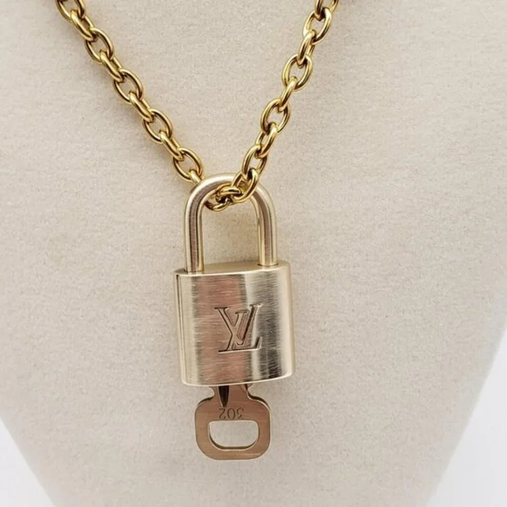 Authentic Louis Vuitton Gold Lock w/ Unbranded Stainless Steel Chain with Box